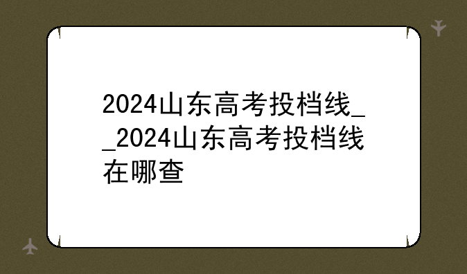 2024山东高考投档线__2024山东高考投档线在哪查